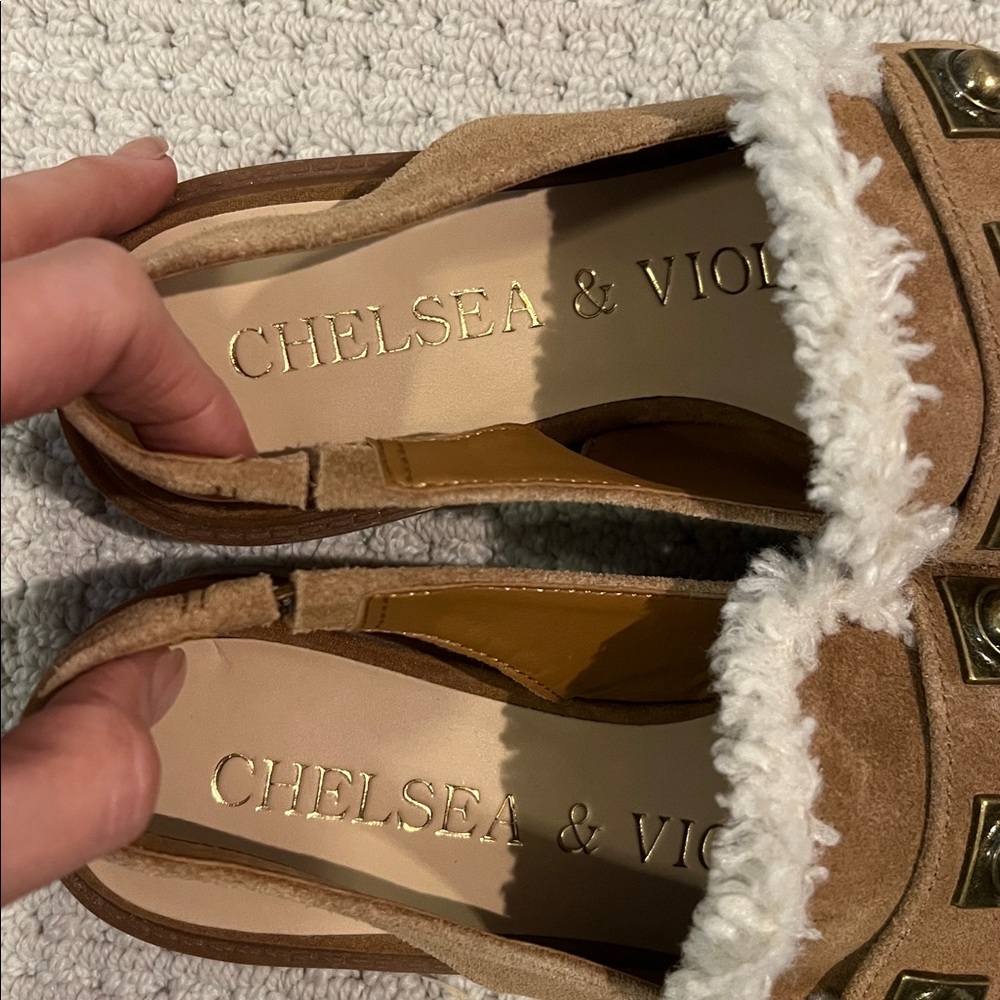 New Chelsea & Violet Lundin Suede Slingback Flats brown 7.5 - Picture 4 of 5
